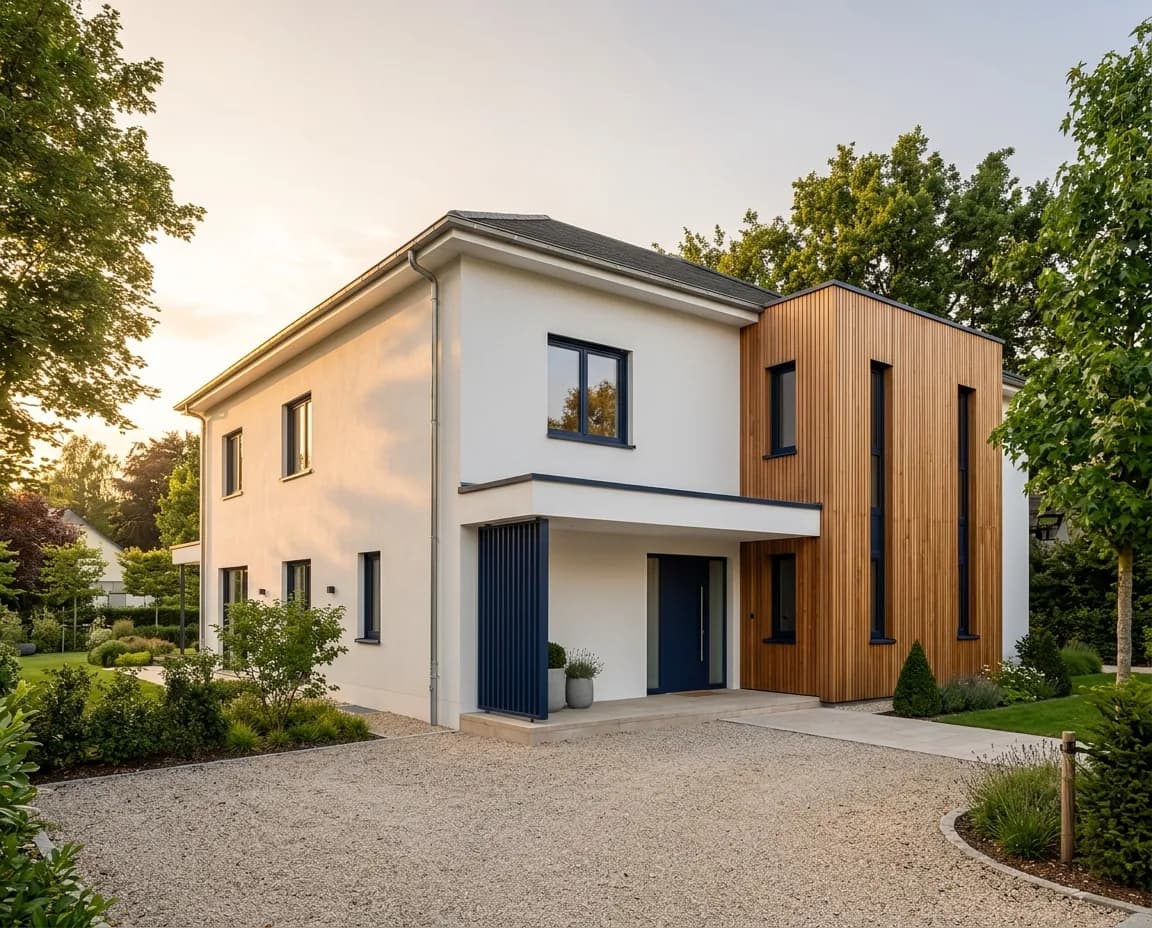 Villa mixte — enduit et bardage, 200 m² de façade